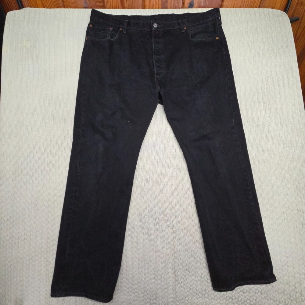 Levis 501 Jeans Mens 42x32 Black Denim Button Fly Straight Leg Light Wash